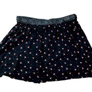 Torrid Womens Skirt Size 18 Black Faux Leather Studded Waistband Hummingbirds